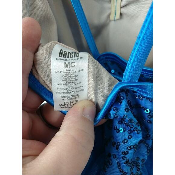 balera dancewear One Piece Lined Tulle Sequin Teal Straps Top. Size MC - Picture 11 of 12